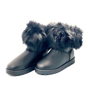 H2K "Honey II" Faux Leather Black Fur Lined Foldover Boots Size 8